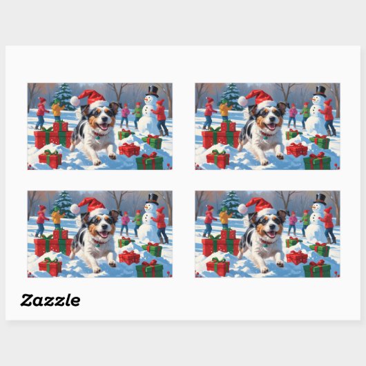 Australische Terriër Kerstfeest Sneeuwscène Rechthoekige Sticker (Vel)