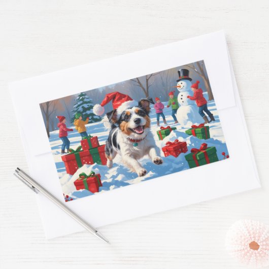 Australische Terriër Kerstfeest Sneeuwscène Rechthoekige Sticker (Envelop)