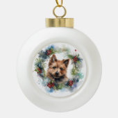 Australische Terriër Kerstkrans Feestelijke Pup Keramische Bal Ornament (Voorkant)