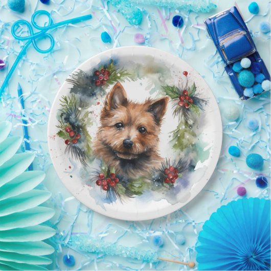 Australische Terriër Kerstkrans Feestelijke Pup Papieren Bordje (Feest)