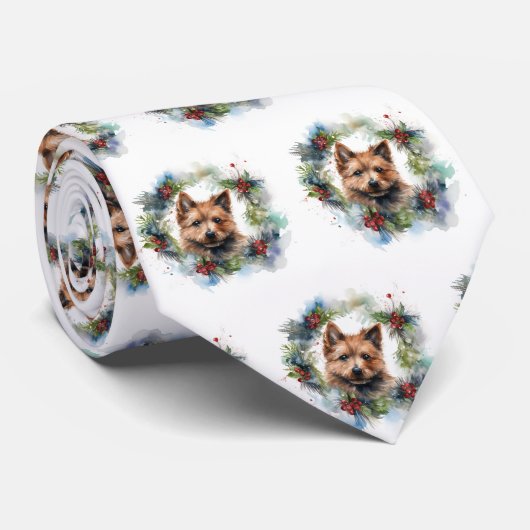 Australische Terriër Kerstkrans Feestelijke Pup Stropdas (Opgerold)