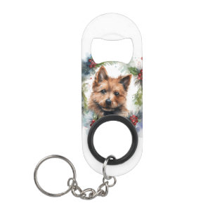 Australische Terriër Kerstkrans Festieve Pup Mini Flessenopener