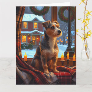 Australische Terriër met kerstverlichting vakantie Kaart