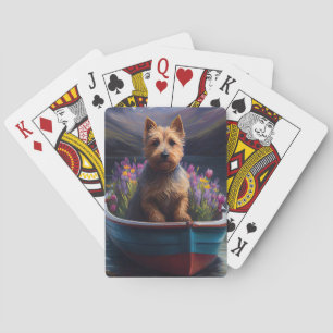Australische Terriër op Peddel: Een Schitterend Av Pokerkaarten