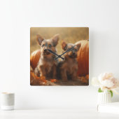 Australische Terrier Puppy Herfst Delight Pompoen Vierkante Klok (Huis)