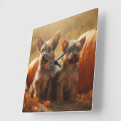 Australische Terrier Puppy Herfst Delight Pompoen Vierkante Klok (Hoek)