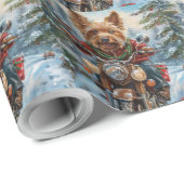 Australische Terrier Riding Motorfiets Kerstmis Cadeaupapier (Rol Hoek)