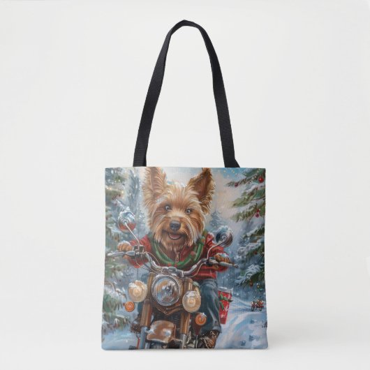 Australische Terrier Riding Motorfiets Kerstmis Draagtas (Voorkant)