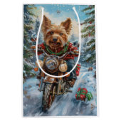 Australische Terrier Riding Motorfiets Kerstmis Medium Cadeauzakje (Voorkant)