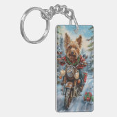 Australische Terrier Riding Motorfiets Kerstmis Sleutelhanger (Voorkant Links)