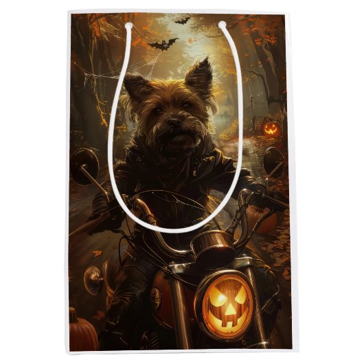 Australische Terrier Rijden Motorfiets Halloween Medium Cadeauzakje (Voorkant)