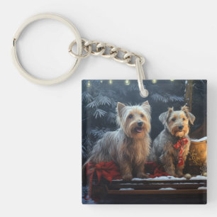 Australische Terrier Sneeuw Slede Kerst Decoratie Sleutelhanger