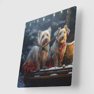 Australische Terrier Sneeuw Slede Kerst Decoratie Vierkante Klok