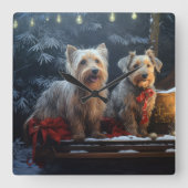 Australische Terriër Sneeuwslee Kerstdecoratie Vierkante Klok (Voorkant)