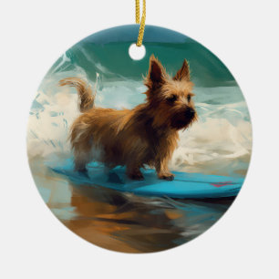 Australische Terrier Strand Surfen Schilderij Keramisch Ornament