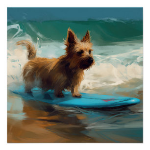 Australische Terrier Strand Surfen Schilderij Perfect Poster