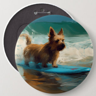 Australische Terriër Strand Surfen Schilderij Ronde Button 6,0 Cm