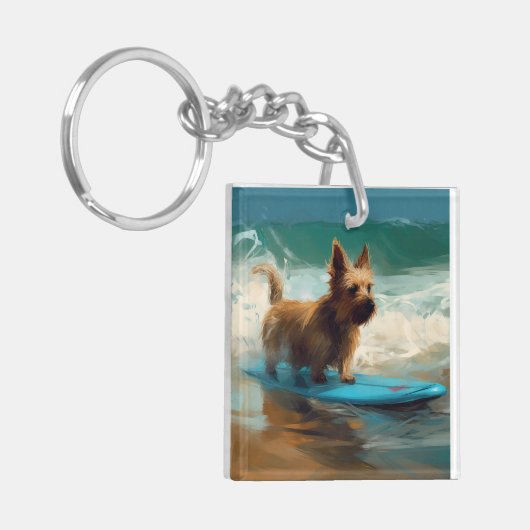 Australische Terrier Strand Surfen Schilderij Sleutelhanger (Voorkant Links)