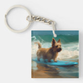 Australische Terrier Strand Surfen Schilderij Sleutelhanger (Voorkant)