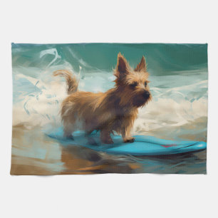 Australische Terrier Strand Surfen Schilderij Theedoek