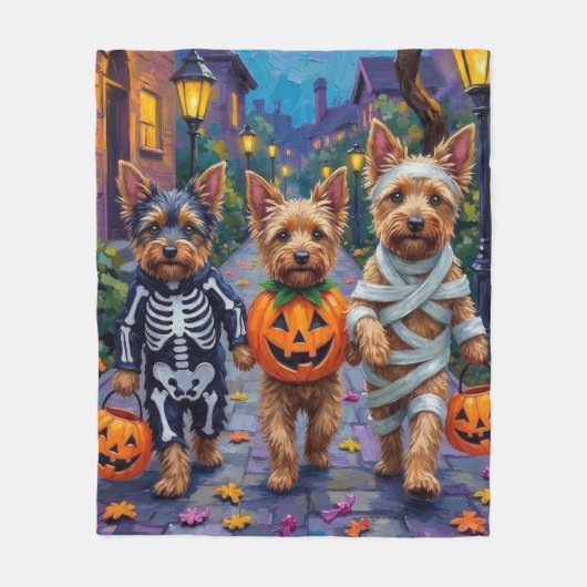Australische Terriër Trick-or-Treating in Hallowee Fleece Deken (Voorkant)