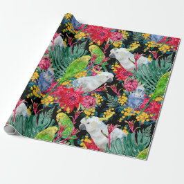 Australische tropische papegaaien Zwart Cadeaupapier