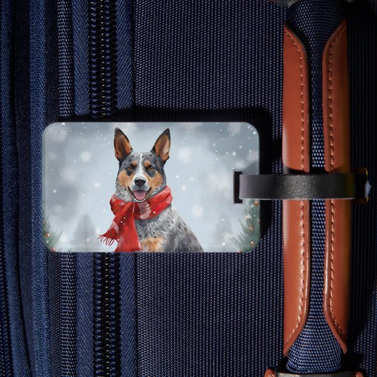 Australische vee Hond in Sneeuw Kerstmis Bagagelabel (Achterkant Insitu 2)