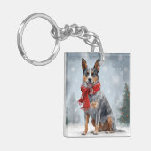 Australische vee Hond in Sneeuw Kerstmis Sleutelhanger (Voorkant Links)