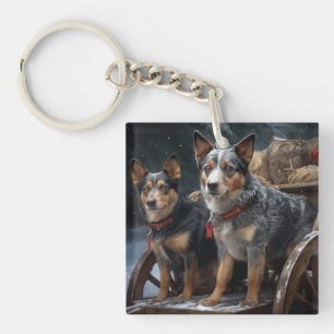 Australische vee Sneeuw Sleigh Kerst Decoratie Sleutelhanger