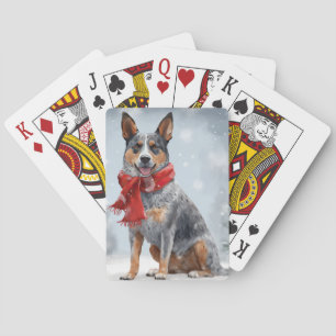 Australische veedrijvershond in Sneeuw Kerstmis Pokerkaarten