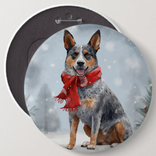 Australische Veedrijvershond in Sneeuw Kerstmis Ronde Button 6,0 Cm
