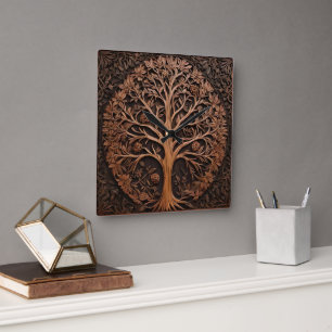 Australische Woodlands: 3D Warah Tree Houtprint, Vierkante Klok