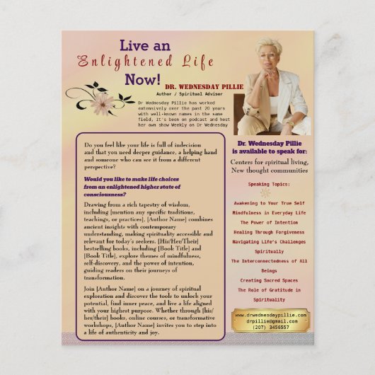 Auteur One Sheet Book Marketing Peach Flyer (Voorkant)