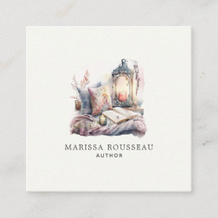 Auteur Schrijver Gezellig kaarslicht en boek Vierkante Visitekaartje