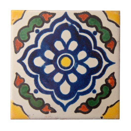 Authentiek Handgemaakt Marokkaans Groen Blauw Tegeltje (Voorkant)