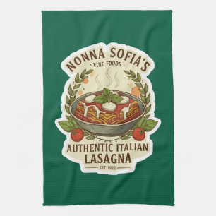 Authentiek Italiaans Lasagna Label uit het verlede Theedoek