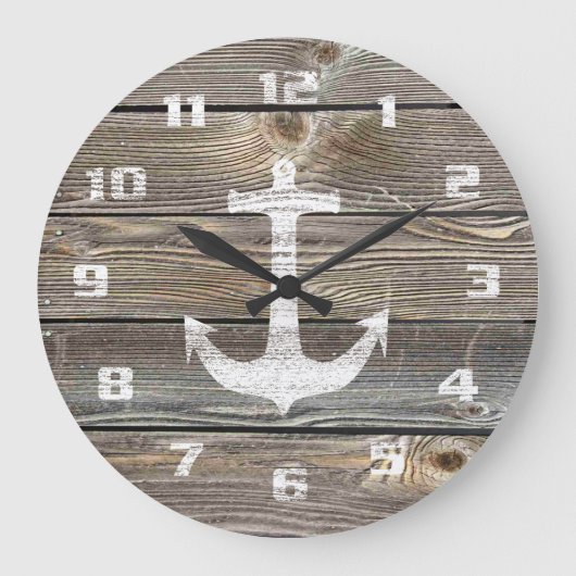 Authentiek uitziend Hout Rustic Anchor nautical Grote Klok (Voorkant)