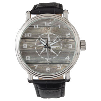 Authentiek uitziend Hout Rustic Nautical Compass Horloge