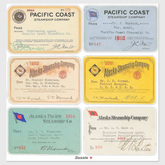 Authentieke Alaska en Pacific Steamship Pass 1900s Sticker (Vel)