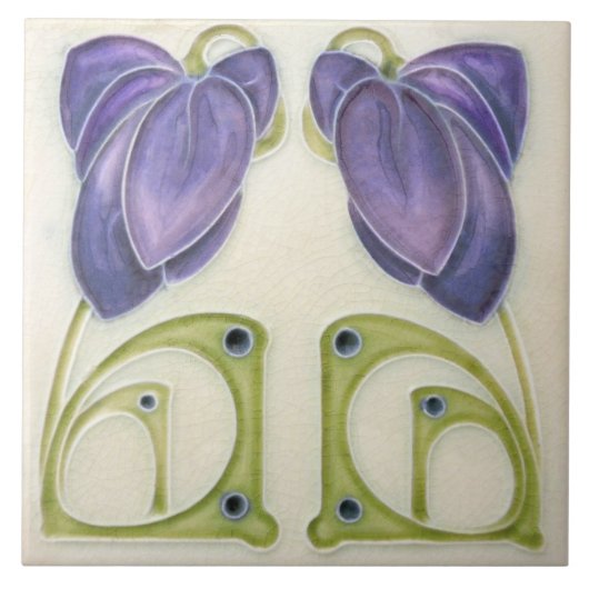 Authentieke Art Nouveau John Barratt Majolica Flor Tegeltje (Voorkant)