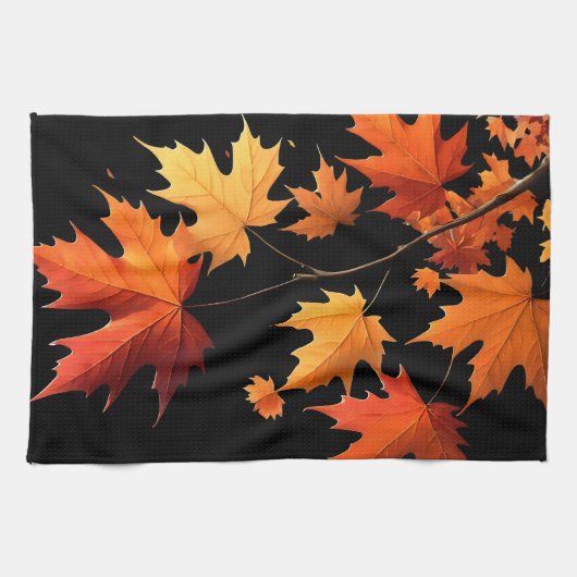 Authumn leaves Kitchen towel black Theedoek (Horizontaal)