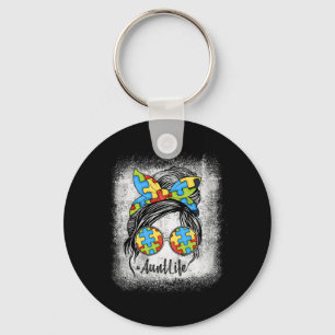 Autie Aunt Life Autism Awareness Messy Bun Bleache Sleutelhanger