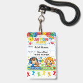 Autism Alert Emergency Contact ID Badge (Face avec cordon)