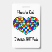 Autism Alert Non verbal Autistic Contact Badge (Back)