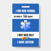 Autism Alert Nonverbal Autistic Contact Badge (Front)