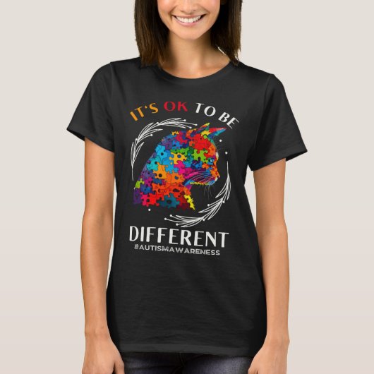 Autism Awareness Acceptance Cats Its Ok To Be Diff T-shirt (Voorkant)