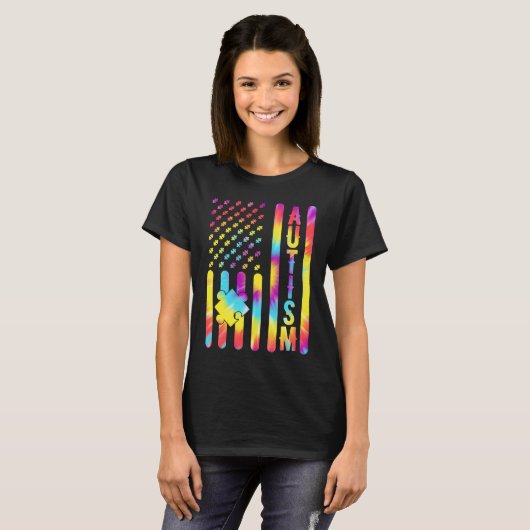 Autism Awareness American Flag Autistic Boy Girl T T-shirt (Voorkant volledig)