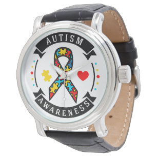 Autism Awareness Black Leather Strap Watch Horloge