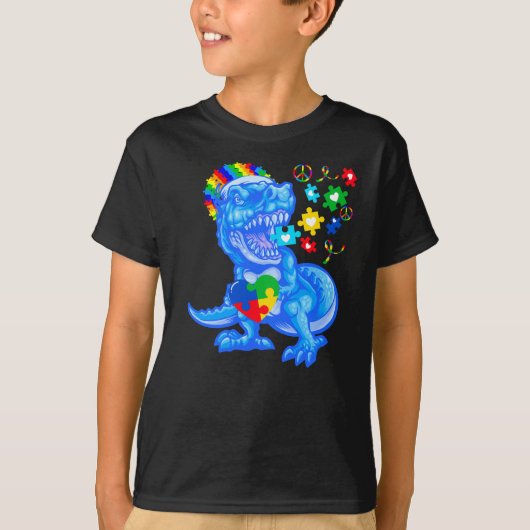 Autism Awareness Blue Month Blue Dinosaur T Rex T-shirt (Voorkant)