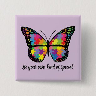 Autism Awareness Butterfly Puzzle Piece Vierkante Button 5,1 Cm